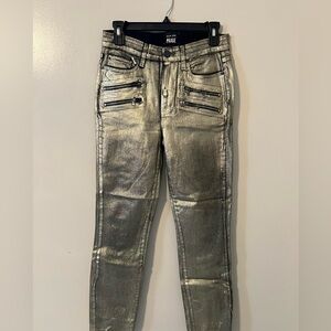 PAIGE x HW Limited Edition Brushed Metallic Gold Skinny Jeans